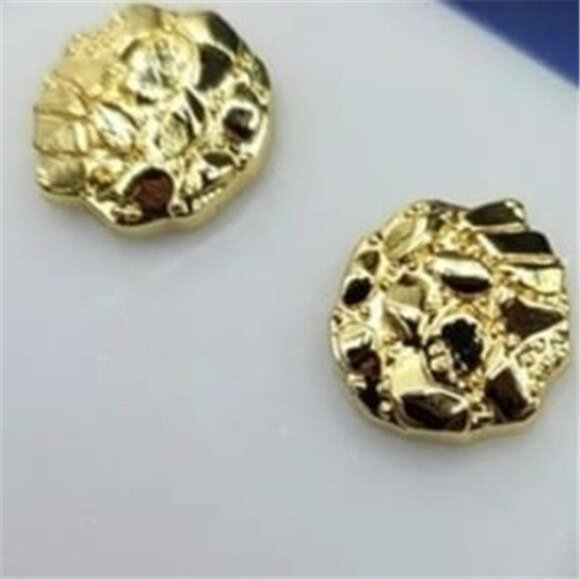 13mm Brass 14K Solid Nugget Cookie Earring Earrings Bling Stud Type Fashion - Picture 2 of 5